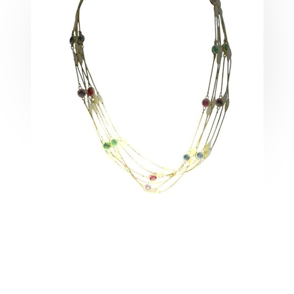 Gold‎ Tone Layered Necklace with Multicolor Accents Women's Fashion Jewelry - Picture 4 of 6